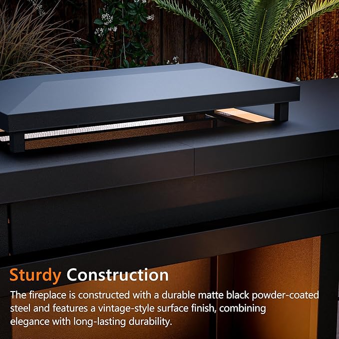 Outdoor Propane Fireplace, 50,000 BTU Gas Fire Pit with Ceramic Logs, Rain Cover, 63 Inch Steel Metal Smokeless Fireplace for Patio, Deck, CSA Certified (63 x 41 Inch)