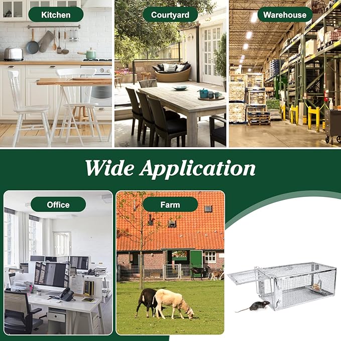 2 Pack Humane Rat Trap, Metal Mouse Cage Traps and Other Small Live Animals Cage, Easy to Catch and Release, Work for Indoor Outdoor