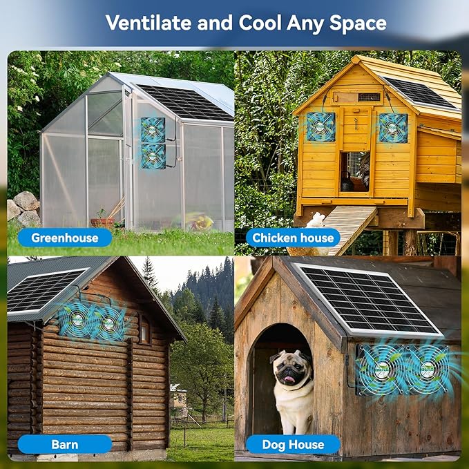 Solar Fans for Outside, 19.6 Ft Total Cable, IP68 Waterproof, 25W 18V Solar Powered Exhaust Fan Kit, 4.7 Inch Chicken Coop Fan Waterproof Fans for Chicken Coops, Greenhouses, and Shed