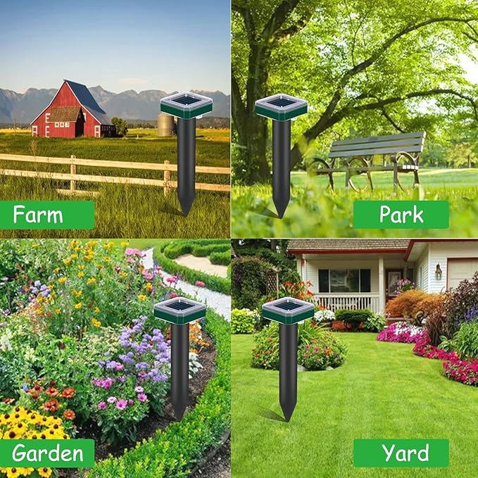 Snake Repellent for Yards 8 Pack Mole Repellent Solar Powered for Lawns Gopher Trap Groundhog Vole Repellent Ultrasonic Spike Outdoor Waterproof Sonic Chipmunk Rodent Burrowing Animals Deterrent Stake
