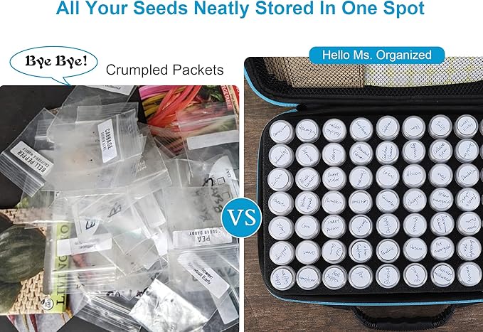 70 Slots Seed Storage Organizer, Garden Seeds Saver kit Seed Organizer with 20 Seed Envelopes, Write Label, Funnel, Tweezer for Flower Plants Vegetable Seed Saving (Seeds not Included)