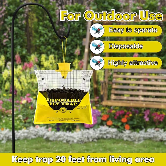 Glovv Fly Traps Outdoor Hanging with Fly Bait, 4 Pack Disposable Bags Hunter Ranch Trap, Flies Control Bug Catcher Killer Repellent for Stable Horse Barn & Farm