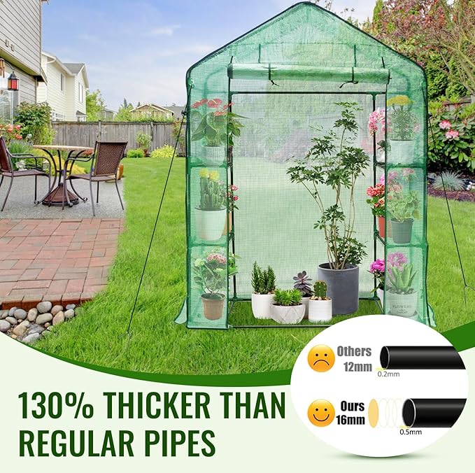 Greengro Greenhouse, 28 x 57 x 76'' Greenhouses for Outdoors, Small Plant Green House with Screen Windows, 3 Tiers 4 Shelves, Durable PE Cover, Plastic Portable Wall in Greenhouses for Outside Indoor