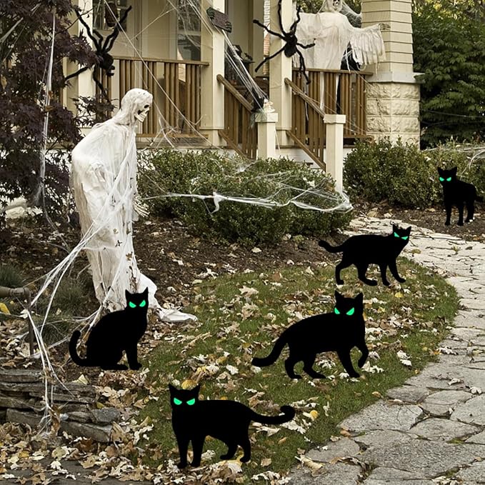 6 PCS Halloween Black Cat Yard Decorations Halloween Yard Signs Outdoor Lawn Decorations