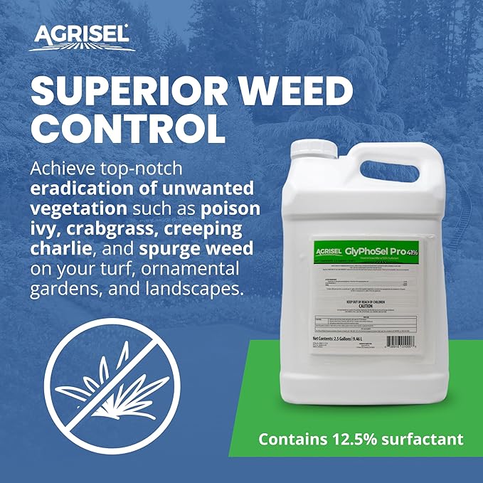 GlyPhoSel Pro Weed Killer, Tackles Hard-to-Kill Weeds, Low-Odor, Easy Mixing, Pet Safe, Includes 3-Pack of Agrisel Protective Gloves, 320 Ounces
