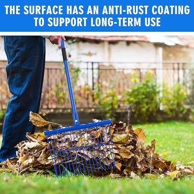 Lasnten 3 Sets Metal Manure Fork with Long Metal Handle Pitch Fork Manure Rake Heavy Duty Muck Rake for Gardening Horse Stall Stable Grass Hay Cleaning Farm Work (Blue)