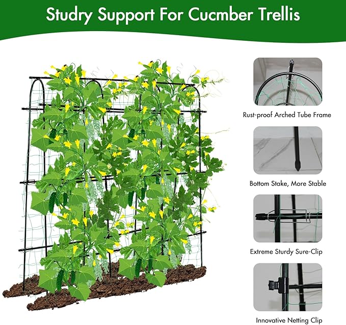 Cucumber Trellis for Raised Beds 70.8" L x 11.8" W x 70.8" H, Garden Trellis for Climbing Plants Outdoor, Black U-Shaped Large Metal+PE Coated Grow Support for Vines, Vegetables