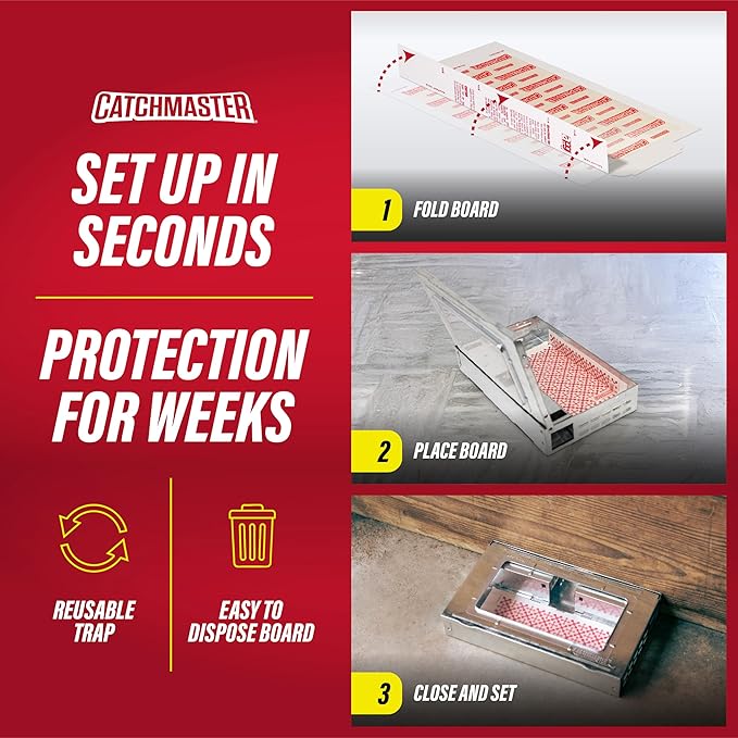 Catchmaster Pro Series Multi-Catch Mouse Trap 6-Pack, Humane Mouse Traps Indoor for Home, Includes Replaceable Glue Board, Pet Safe Pest Control, Live Catch for Garage & Shed