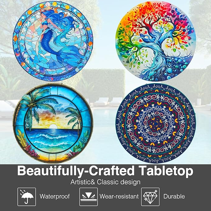 Patio Side Table, 14 Inch Weather Resistant Metal Side Table, Side Table for Patio Yard Porch Balcony Garden Bedside Plant Stand Indoor Outdoor, Small Round Outdoor End Table