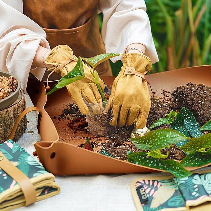 Plant Repotting Mat,Waterproof Leather Plant Transplanting Mats,Indoor Succulent Potting Mat for Change Soil and Watering,Portable Gardening Mats for Transplant and Mess Control (30" X 18",Brown)