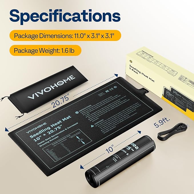 VIVOHOME 20W Waterproof Seedling Heat Mats for Seed Starting Propagation and Increase Germination Success 10 inch x 20.75 inch Pack of 2