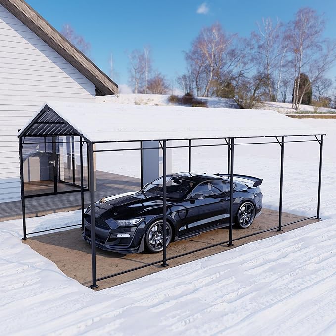 SUNBURY 10 x 20 ft Metal Carport with Galvanized Steel Roof, Heavy Duty Metal Carports Canopy, Outdoor Garage Car Shelter Shade for Pickup, Boat, Car and Tractors, Grey