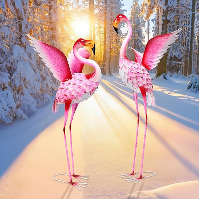MUMTOP Flamingo Garden Statues for Outside, 2 Pack Flamingos Garden Sculpture Statue, Large Bird Yard Art for Backyard Pond Patio Porch Decoration