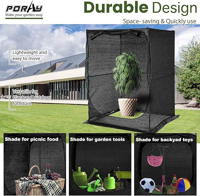 Portable Large 4'x4' Sunshade Cloth Gardening Net,Easy Set up Crops Shade Net 5.7FT Tall Cover, UV Resistant Plant 80% Sunblock for Vegetables,Fruits and Mini Flower Pot with Stakes