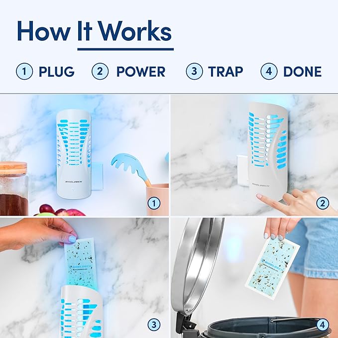 Flying Insect Trap for Home - Indoor Fly, Gnat, and Mosquito Killer with UV Light - Non-Toxic Fruit Fly Traps for Indoors - Easy Bug Catcher for Any Room - Includes 1 Device & 5 Sticky Pads