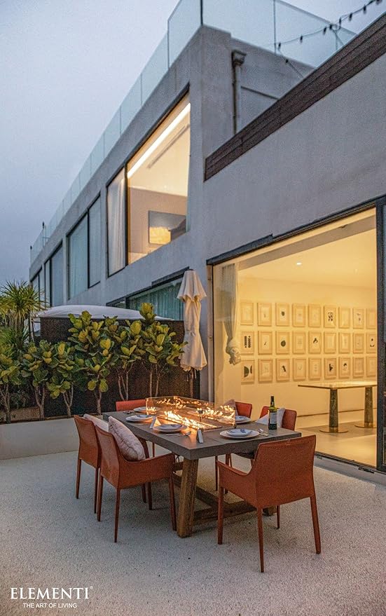 Elementi | Sonoma Gas Fire Pit Cast Concrete Rectangular Dining Fire Table, Outdoor Fire Pit Electronic Ignition | Canvas Cover, Lava Rock Included | Natural Gas