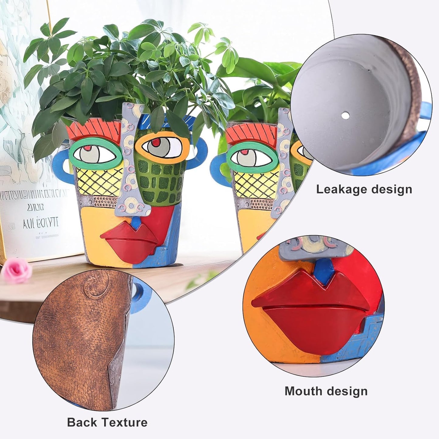 Unique Face Planters Pots Head,Abstract Rainbow Planter,Head Planter for Indoor,Resin Planters for Outdoor Plants,Modern Decor for Flowers Home Decoration for Living Room Bedroom,Patio Decor