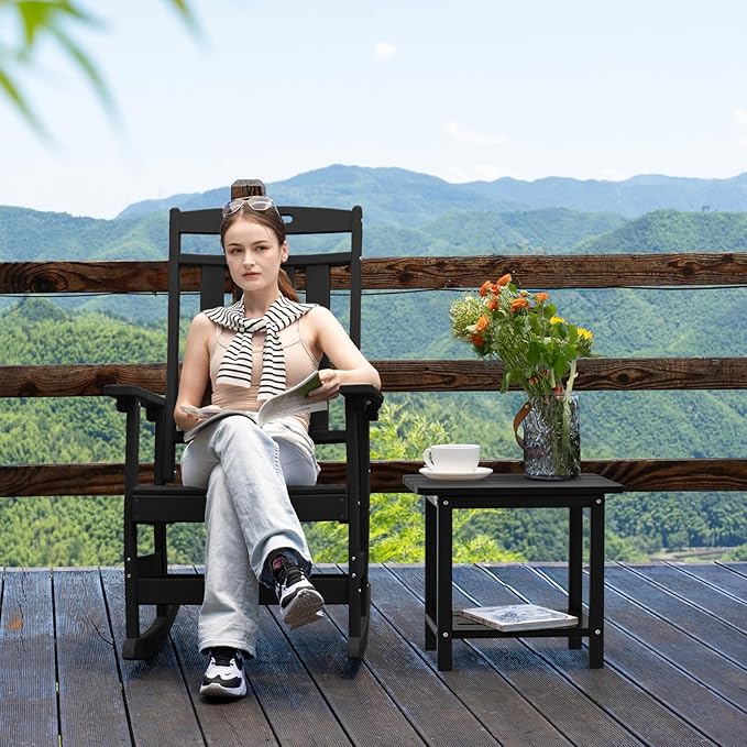 nevilywood Adirondack Square Side Table - 18.4" Large Panel HDPE Outdoor End Table - Weatherproof, Rustproof & Low Maintenance for Patio, Lawn, Pool, Indoor Use (Black)