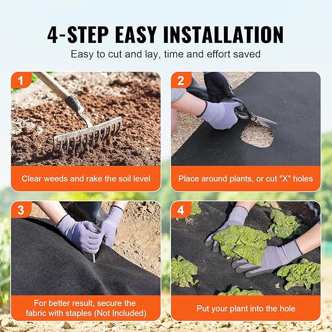 VEVOR Geotextile Landscape, 4ft x 100ft 8 oz Non-Woven PP Drainage 350N Tensile Strength & 440 N Load Capacity, for Ground Cover, Garden Fabric, French Drains, Black