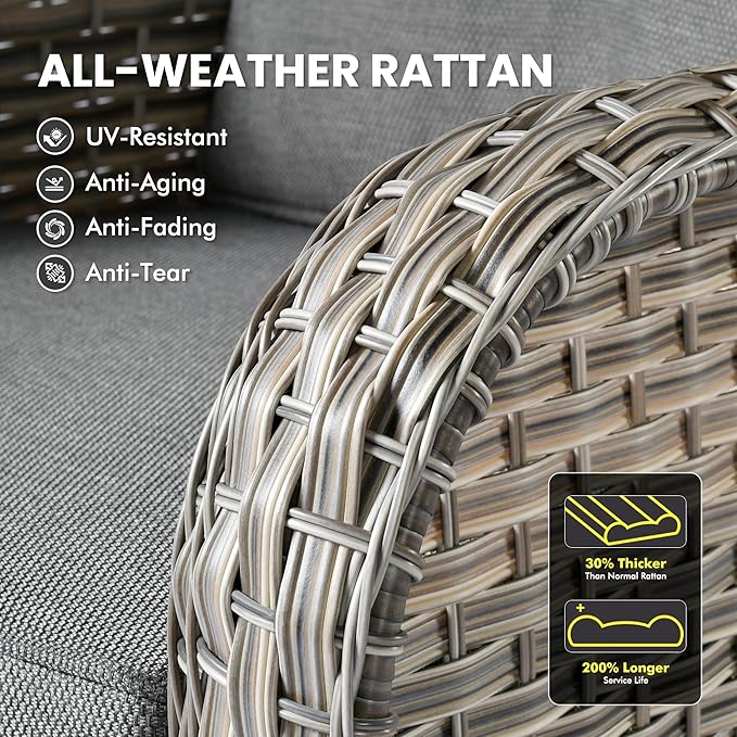 Outdoor Sectional Patio Furniture Set with Fire Pit Table and Swivel Rocking Chairs,11 Pieces Wicker Conversation Sets L Shaped Couch Out Door Sofa Outside Furniture for Garden Deck Yard,Dark Grey