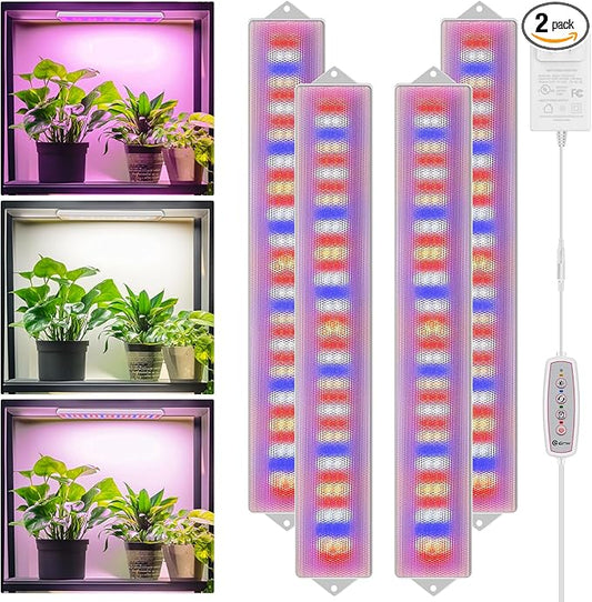 Grow Lights for Indoor Plants, 420 LEDs 5000k Full Spectrum LED Grow Light, 40W Plant Lights for Indoor Growing with 4/8/12/16H Auto Timer, 3 Light Modes & 5 Dimming Levels, 4 Pack.