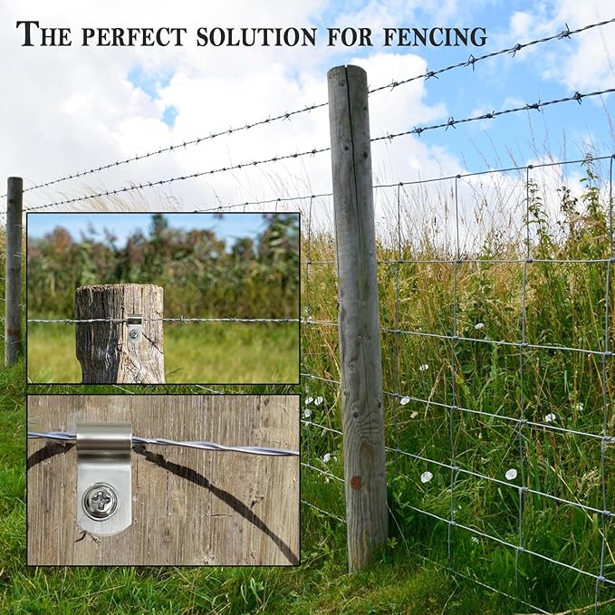 BESTEEL Upgraded 400 Pcs T304 Stainless Steel Wire Clips Cord Clamp Agricultural Fencing Fence Wire Clamps for 4, 6, 8, and 10-16 Gauge Wire Fencing Livestock Fencing Clips for Wood, Metal or Vinyl