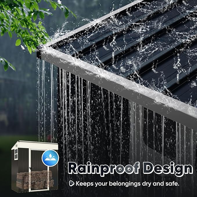 Quictent 5X3 FT Heavy Duty Outdoor Metal Storage Shed,Lockable Garden Shed with Rotating Roof, Waterproof Shed for Bike Storage, Tool Storage, Temporary Storage,Dark Gray(5.5X2.8 FT Base, No Floor)