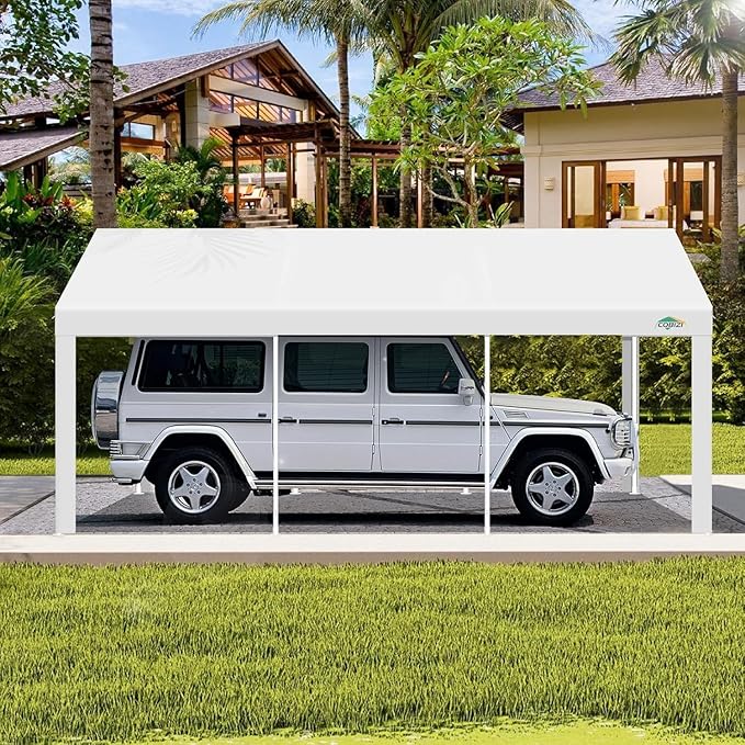 COBIZI Carport 12x20ft Heavy Duty Portable Garage, 2.0 Powder Coated Frame(Better Than Galvanized), Waterproof Shelter with Built-in Sandbags, for Car/Boat/SUV, White