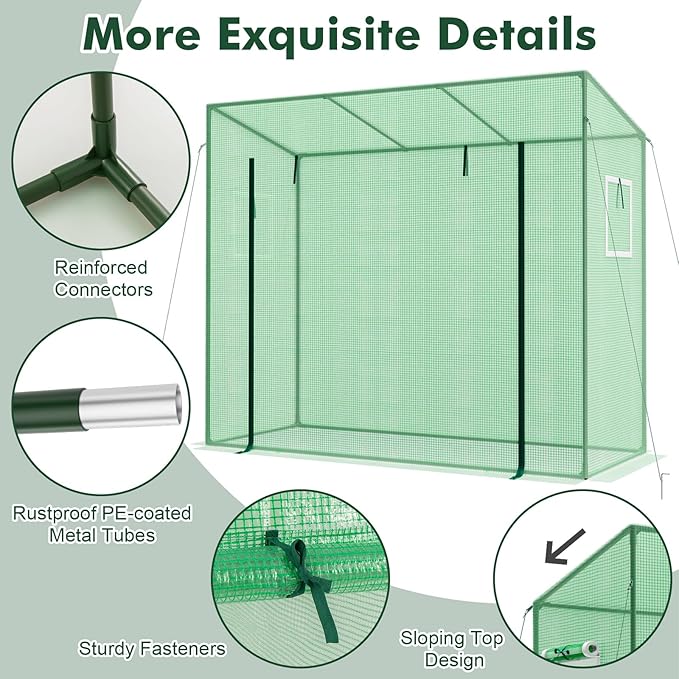 Happygrill Mini Greenhouse, Walk-in Greenhouse w/PE Cover, 4 Wind Ropes & Ground Stakes, Roll-up Zipper Door, Double-Layer Screen Windows, Portable Small Greenhouses for Outdoors, 6.6 x 2.5 x 5.6 FT