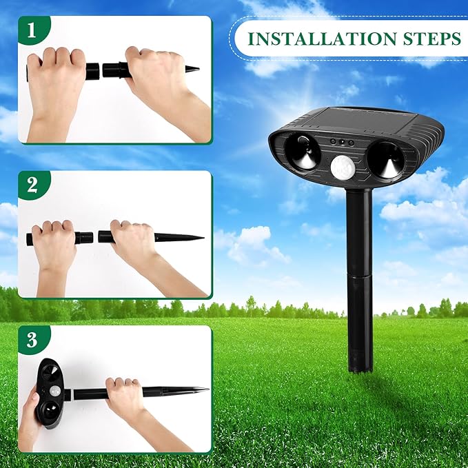 Qualirey 4 Pack Ultrasonic Animal Repellent Outdoor Solar Animal Repeller with Motion Detection Waterproof Deterrent Devices Repel Deer Cat Dog Squirrel Raccoon Skunk Rats for Yard Garden