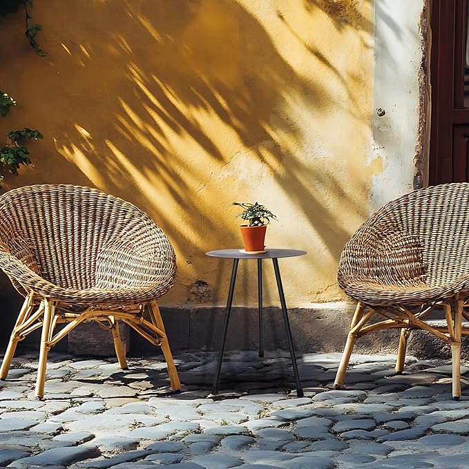 Metal Outdoor Side Table, Adjustable Height Round Side Table Weather-Resistant, Black Bistro Camping Tent Beach Table, End Table for Small Spaces, Balcony, Patio, Camping, Garden, Indoor, 12.2"