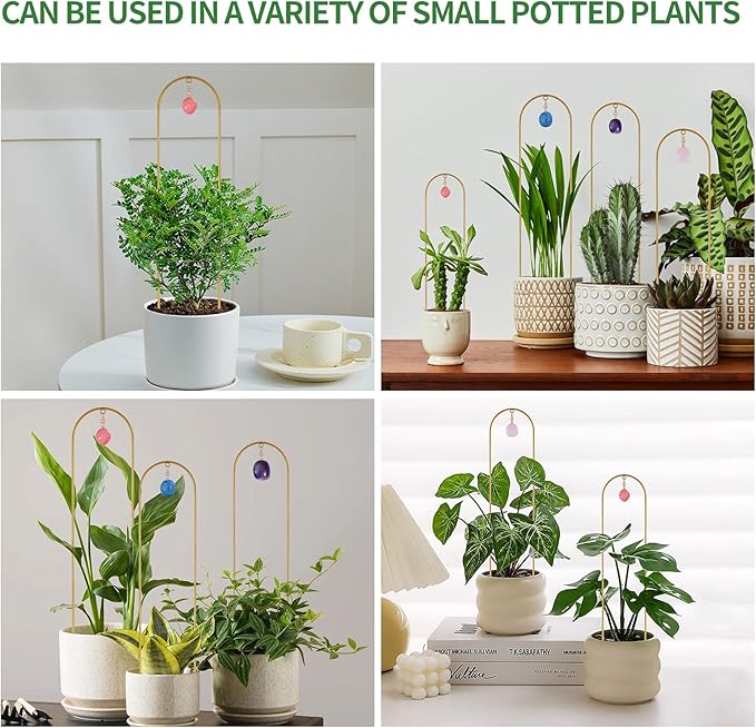 Plant Trellis for Climbing Plants, 15.75 inch Garden Small Metal Arch Glod Trellis for Potted Plants Indoor Outdoor with Natural Stone Decor for Vine Ivy Flower Support 4 Pack