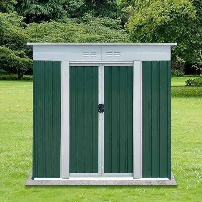 Ball & Cast 6x4FT Outdoor Storage Shed with Sloped Roof,Heavy Duty Metal Sheds with Sliding & Lockable Doors,Waterproof Tool Sheds for Garden,Backyard,Lawn,Easy to Assemble,Green