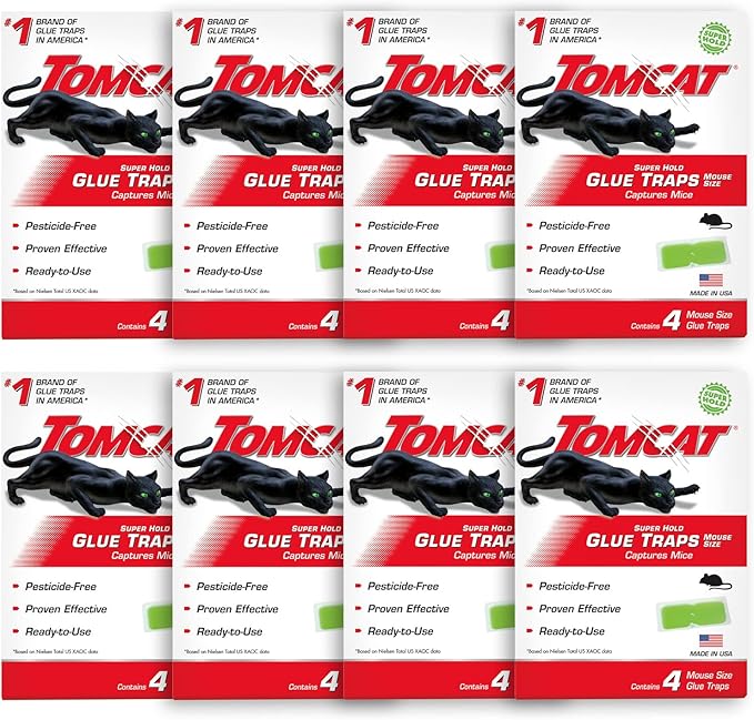 Tomcat Super Hold Glue Traps Mouse Size, 8-Pack (32 Glue Traps)