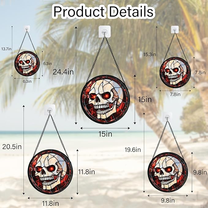 Stained Glass Window Hanging - Halloween Decorations White Skeleton Suncatcher for Doors Garden Indoor Spooky Funny Red Sun Catchers Gothic Decor Horror Gifts for Women Men Friend 6.3 in