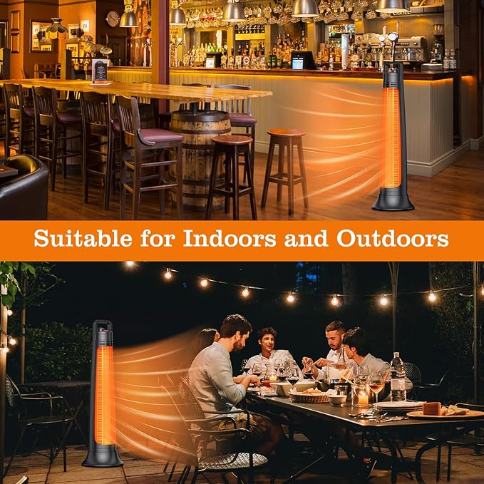 Outdoor Patio Heater, Electric Infrared Heat for Garage Backyard Indoor use, Portable Space Radiant Tower Heater with 60°Oscillating, Safety Lock, IP65 Waterproof, Black