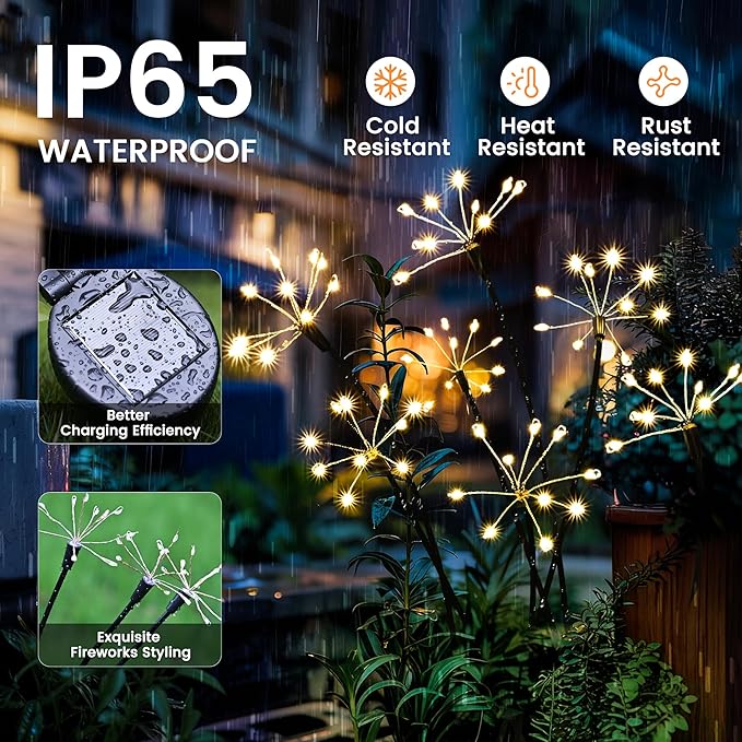 Solar Christmas Lights Outdoor, Solar Garden Decor, Outdoor Christmas Decorations, Gardening Supplies, Solar Powered Lights Waterproof for Yard Patio, Fairy Decor Firwork(3 Pack)