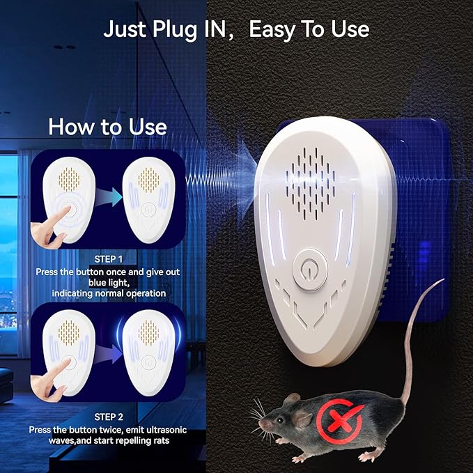 Ultrasonic Pest Repellent Indoor 6 Packs, Ultrasonic Repellent for Rodent, Mouse, Mice, Bugs, Spider, Mosquito, Roach, Electronic Plug in Pest Control, Cockroach Killer, Ant Traps, with Button, Home