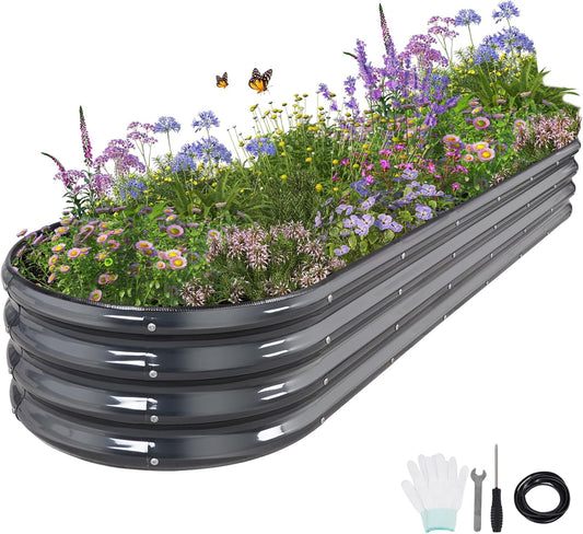 Galvanized Raised Garden Bed Outdoor- Raised Beds for Gardening| Metal Planter Box, Steel Raised Garden Bed Kit with Safety Edging and Gloves for Vegetables, Flower, Herbs (8x2x1FT, Gray)