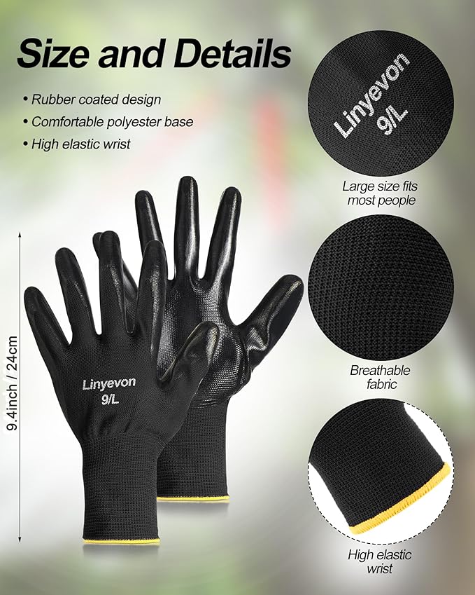 Maxcheck 54 Pairs PU Coated Gloves Bulk, Reusable Rubber Safety Gloves for Men Women Work Warehouse, Mechanic, Woodworking