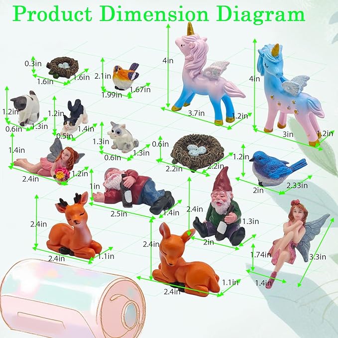 Kai Dream 15Pcs Fairy Garden Accessories, Fairy, Gnome, Animal Figurines, Miniature Resin Figurines