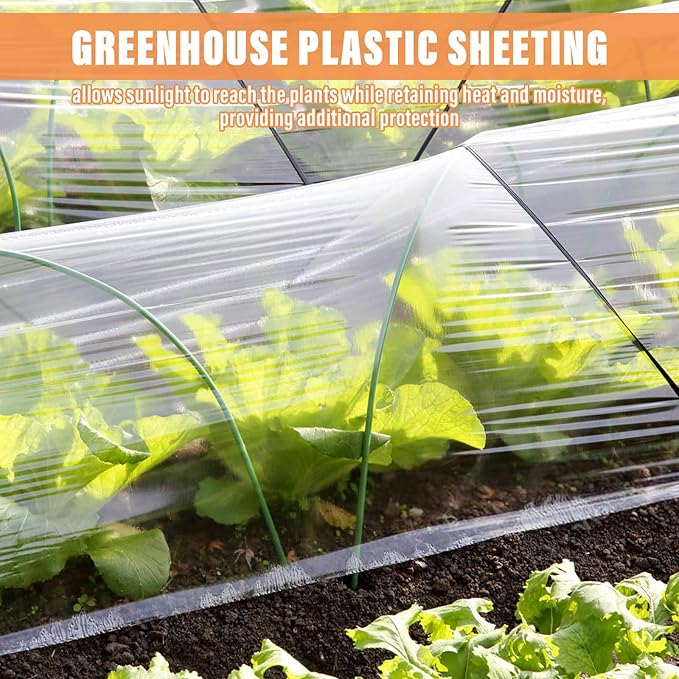 Legigo 10 X 50 Ft Clear Plastic Plant Covers Freeze Protection- 6 Mil Winter Greenhouse Plastic Sheeting for Frost Water Sun Wind Resistant, Plant Vegetable Blanket Covers for Cold Weather Garden Farm