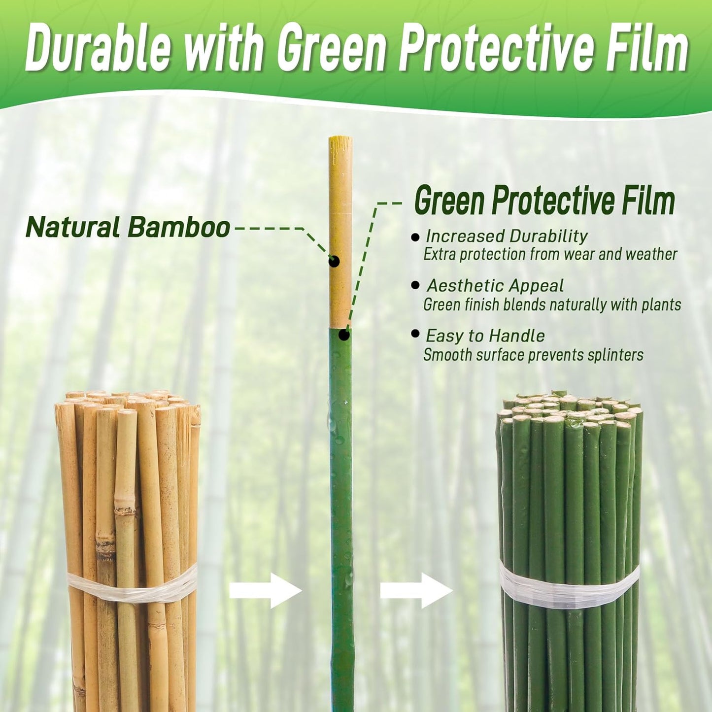 50Pcs 3ft Bamboo Sticks for Indoor Outdoor Plants, 0.29"-0.38" Natural Bamboo Poles, Durable Garden Stakes for Tomatoes, Beans, Flowers and Potted Plants