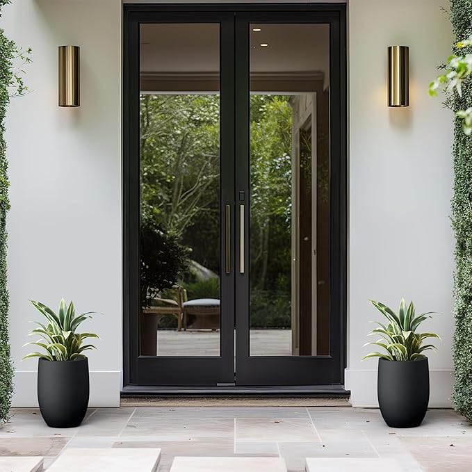 Kante 11.8 Inch Tall Concrete Planter, Large Indoor Outdoor Plant Pot with Drainage, Smooth Black Finish with Warm Brown Interior, Ideal for Porch, Home, Garden, Patio