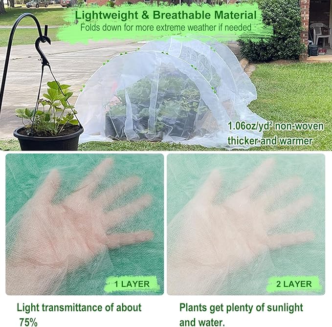 Plant Covers Freeze Protection, 10 FT x 33 FT Frost Blankets 1.06oz/yd² Thick crop cover , Reusable Garden Frost Cloth Floating Row Tree Covers for Winter Outdoor Plants vegetables seed Fruit