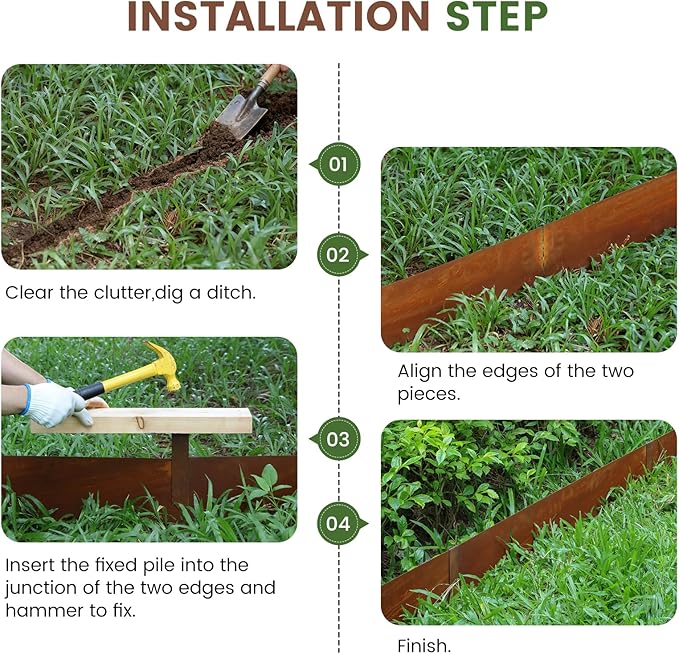 Dyna-Living 40 x 8 Inch Steel Landscape Edging 6 Pack Metal Edging for Landscaping Garden Edging Border, 20FT Total Pre-Rusted Border Metal Landscape Edging with Clips for Lawn, Garden, Yard