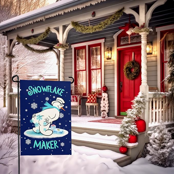 Winter Snowman Garden Flag Snowflake Maker Yard Flags Double Sided Christma Vertical Wall Banners Xmas Gift House Banner for Holiday Farmhouse Outdoor Decoration 12x18 Inch