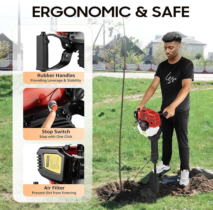 52CC Trench Digger, 2-Stroke Mini Trencher 1900W Geo Ripper 0.3gal Ditch Digger Trencher Tool Portable Tree Excavator Handheld Planting Shovel for Digging Soil Pits, Cutting Tree Roots
