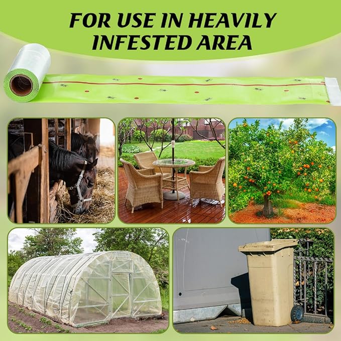 Qualirey 6 Rolls Spotted Lantern Fly Traps 30 Feet Each Roll Fly Tree Trap Sticky Strips Outdoor Fruit Glue Strips Disposable Tape Indoor Paper Sheets for Protecting Trees(Green)