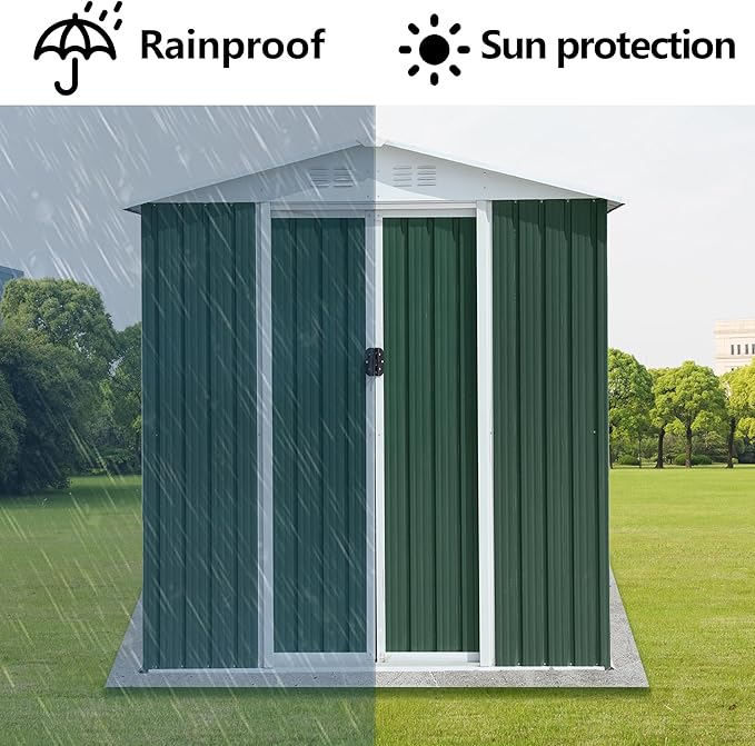 Ball & Cast 6x4FT Outdoor Storage Shed with Punched Vents,Heavy Duty Metal Sheds with Lockable Doors,Waterproof Tool Sheds for Garden,Backyard,Lawn,Easy to Assemble,Green